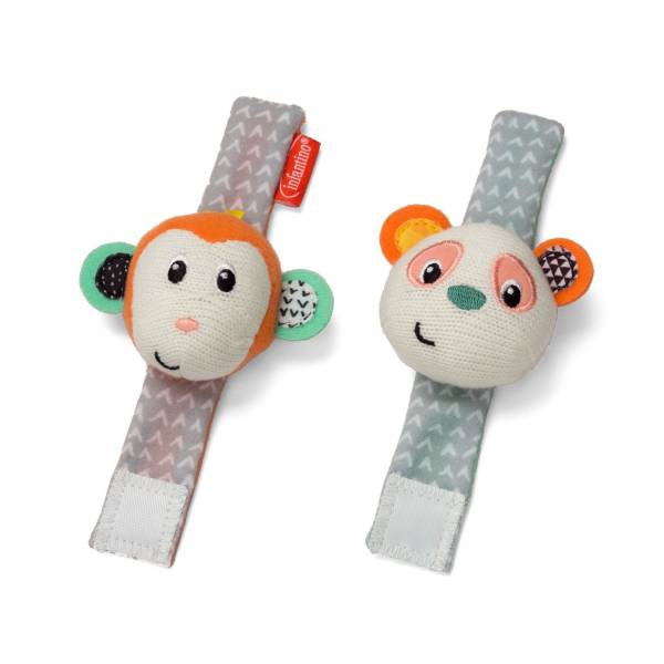 INFANTINO Wrist Rattles -Monkey/Panda clipstrip