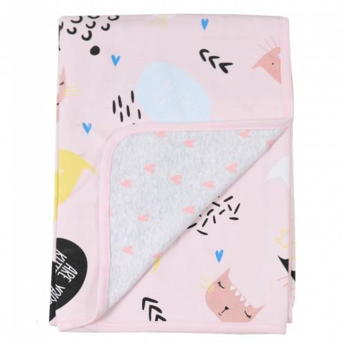 MINENE Reversible Summer Blanket 85x115 - Light Pink Cats 