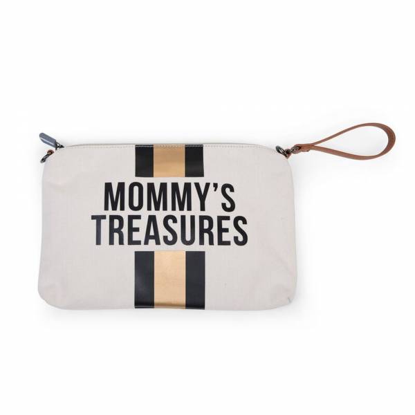 CHILDHOME Mommy's Clutch Bag Canvas Off White - Stripes Black/Gold