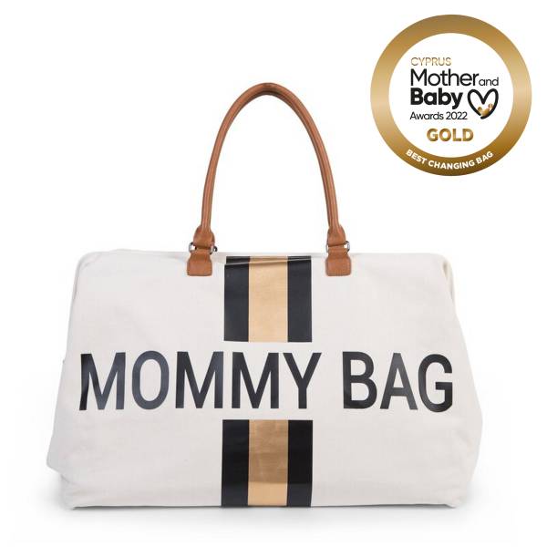 CHILDHOME Mommy Bag - Canvas Off White Stripes Black/Gold