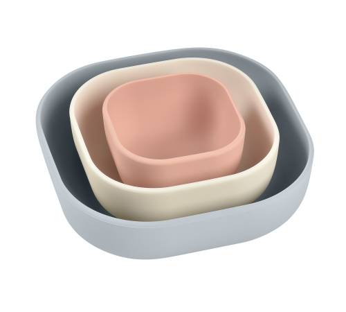 BEABA Silicone Nesting Bowls setx3 - Velvetgrey/Cotton/Dustyrose