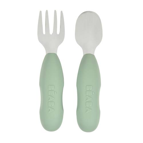 BEABA Pre-Cutlery Stainless Steel Set x2 - Sage Green