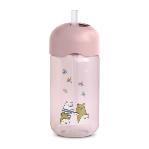 SUAVINEX Straw Bottle 340ml - Bear Pink