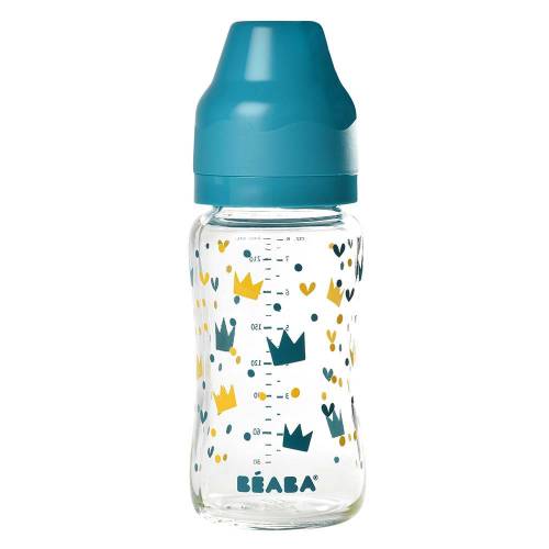 BEABA Bottle Glass Wide Neck 240ml - Yellow/Blue