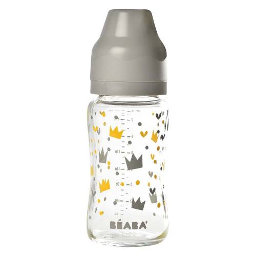 BEABA Bottle Glass Wide Neck 240ml - Yellow/Grey