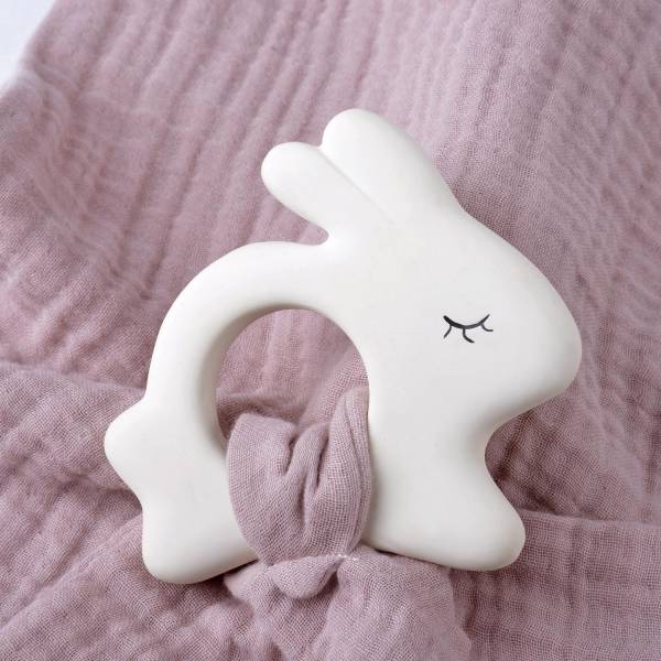 KIKADU Rubber Rabbit with Towel - Pale Rose