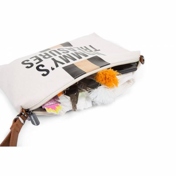 CHILDHOME Mommy's Clutch Bag Canvas Off White - Stripes Black/Gold