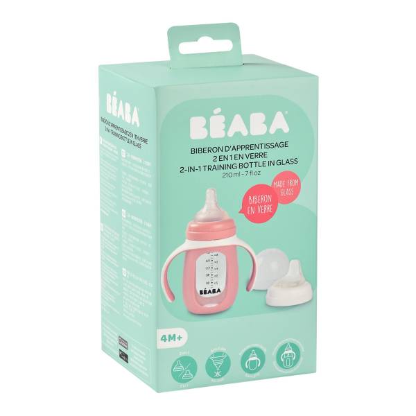 BEABA Glass Bottle + Silicone Sleeve 210ml - Old Pink