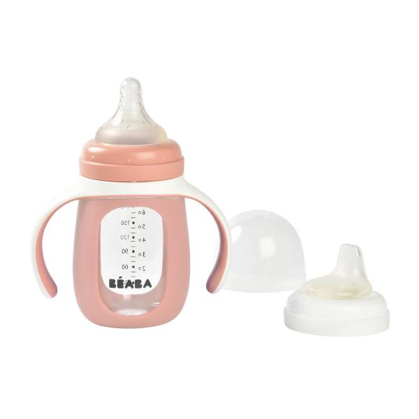 BEABA Glass Bottle + Silicone Sleeve 210ml - Old Pink