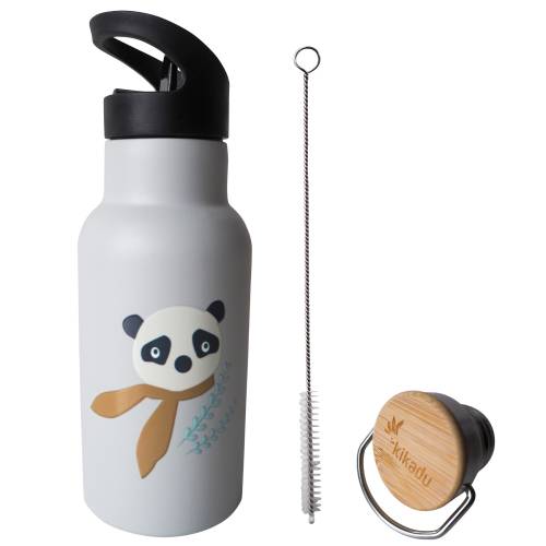 KIKADU Drinking Bottle - Panda Silver Grey