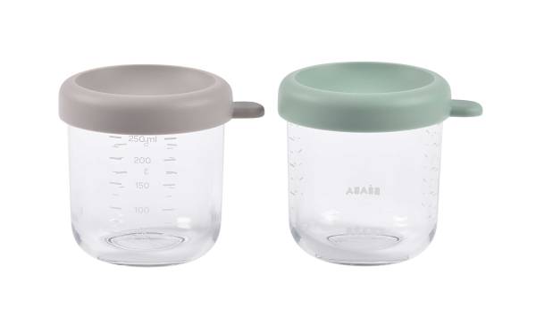 BEABA Food Jar Glass Set of 2x250 ml - SageGreen/Gazelle