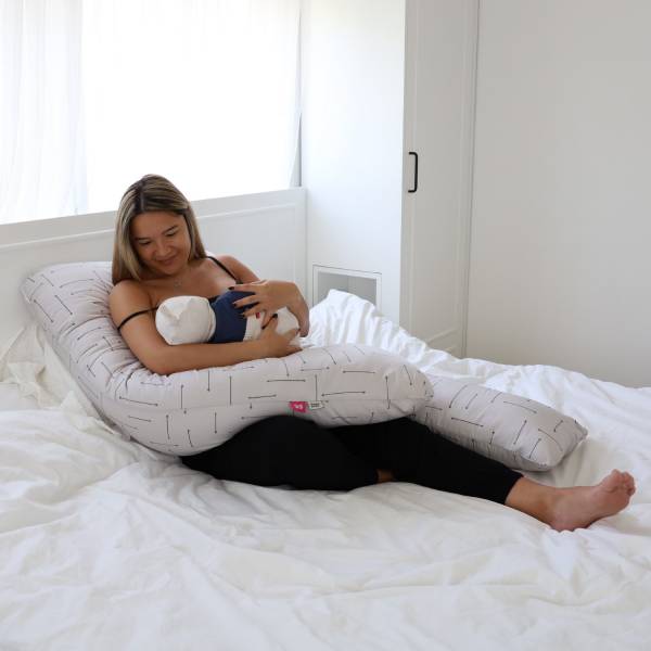 SIMPLY GOOD Premium Pregnancy Pillow - Grey Stripe on Beige