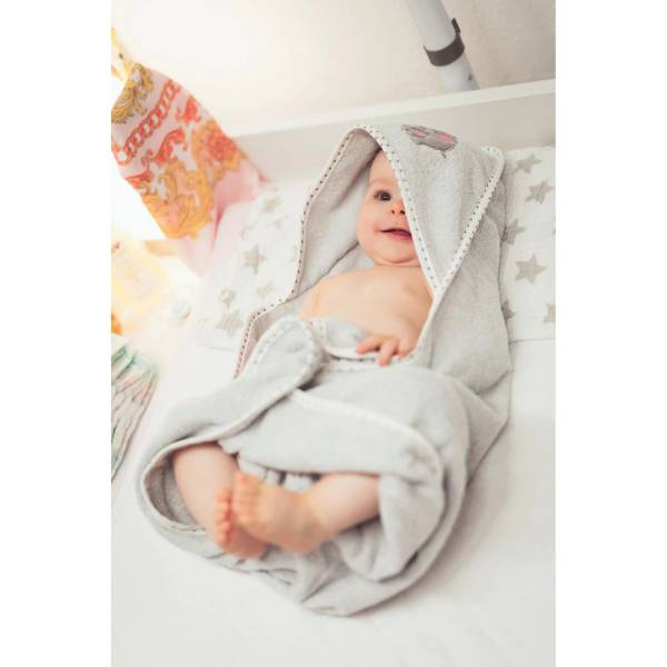 FILLIKID Hooded Towel 75x75cm - Elephant Grey