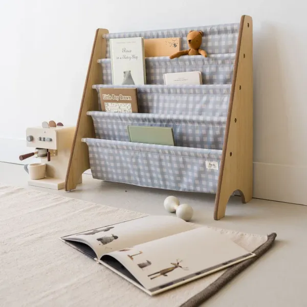 3 SPROUTS Book Rack - Gingham/Blue