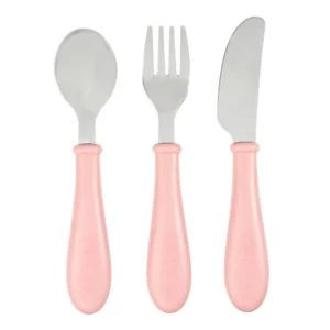 BEABA Cutlery Stainless Steel Set x3 - Old Pink