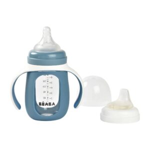 BEABA Glass Bottle + Silicone Sleeve 210ml - Windy Blue S