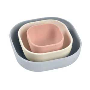 BEABA Silicone Nesting Bowls setx3 - Velvetgrey/Cotton/Dustyrose