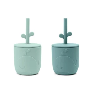 DONE BY DEER Peekaboo Straw Cup 2pcs Wally - Blue