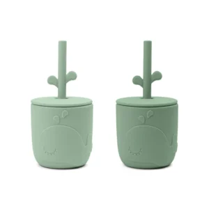 DONE BY DEER Peekaboo Straw Cup 2pcs Wally - Green
