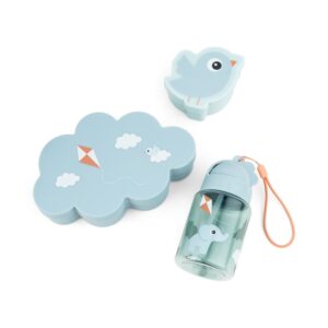 DONE BY DEER Silicone Lunch n' Snack Box w/straw Bottle Playground - Blue