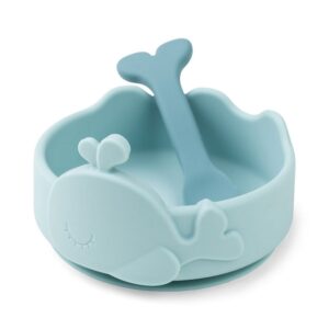 DONE BY DEER Silicone Stick n' Stay Bowl n' Baby spoon Wally - Blue