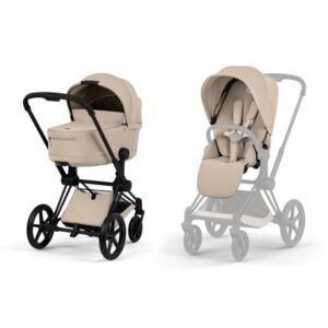 CYBEX PRIAM5 Comfort + Fold Carrycot - Matt Black_Cozy Beige