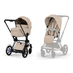 CYBEX ePRIAM5 Comfort + Fold Carrycot - Matt Black_Cozy Beige