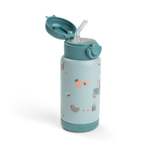 DONE BY DEER Insulated Straw Bottle 340 ml Tiny farm - Blue
